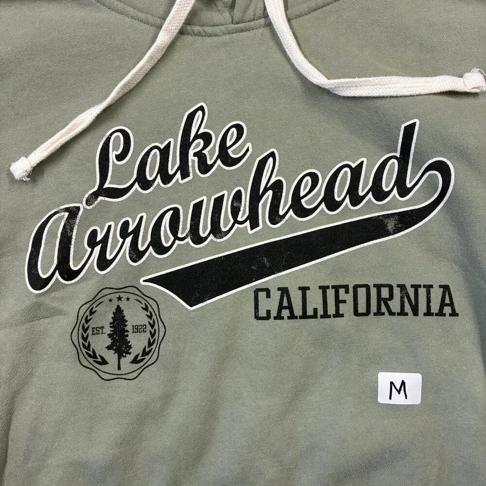 Lake Arrowhead Hoodie Medium Green  MV Sport Vintage Fleece California Graphic
